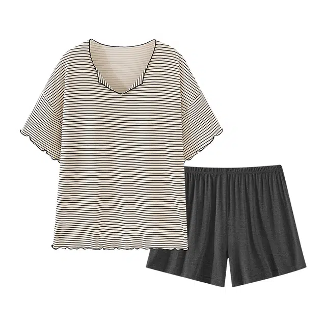 欧诗帛 亲肤系列 韩版凉感短袖带胸垫家居服可外穿睡衣套装 女款 图片色