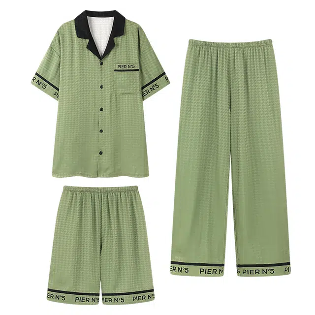 向薇 凉感短袖开衫家居服简约休闲睡衣套装 男款 图片色