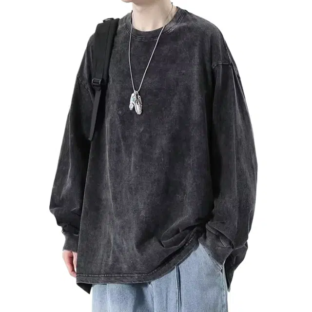 玉儿恋 美式水洗做旧设计感复古卫衣 男款 黑灰色