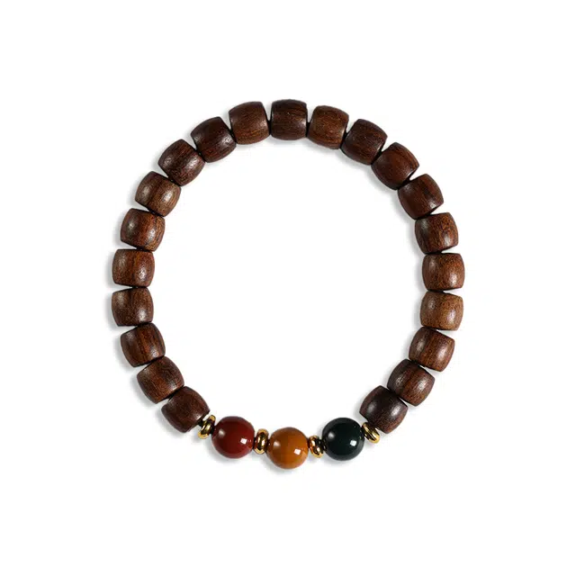 郁馨 新中式国潮文艺素雅红绿灯三色老型珠复古民族风手持文玩串珠 古风汉服旗袍一帆风顺#好运 花梨木 木作手串 男女同款情侣款