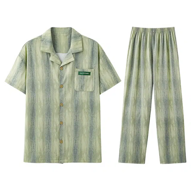 向薇 纯棉短袖长裤可外穿家居服青少年睡衣套装 男款 图片色