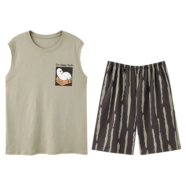 向薇 纯棉无袖背心青少年休闲学生家居服睡衣套装 男款 图片色