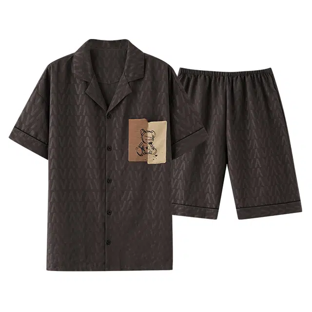 俏霓桐 时尚耐看可爱卡通翻领短袖休闲简约舒适家居服可外穿睡衣套装 男款 图色