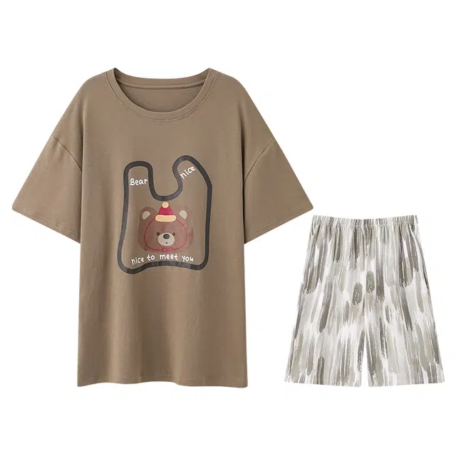 向薇 纯棉短袖舒适简约青少年家居服睡衣套装 男款 图片色