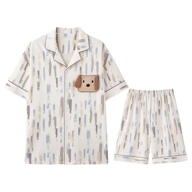 向薇 纯棉短袖青年学生可爱卡通家居服睡衣套装 男款 图片色