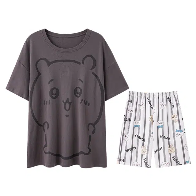 向薇 纯棉短袖休闲舒适简约家居服睡衣套装 男款 图片色