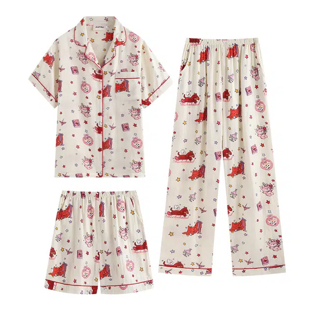 侘町 星星熊甜美清新柔软透气亲肤睡衣套装 女款 图片色