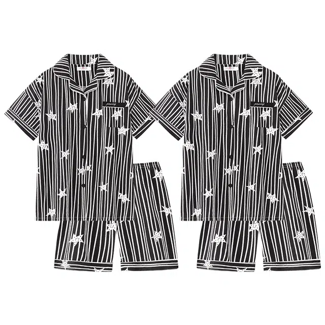 俏韵 韩版情侣短袖高级感星星条纹家居服睡衣套装 男女同款