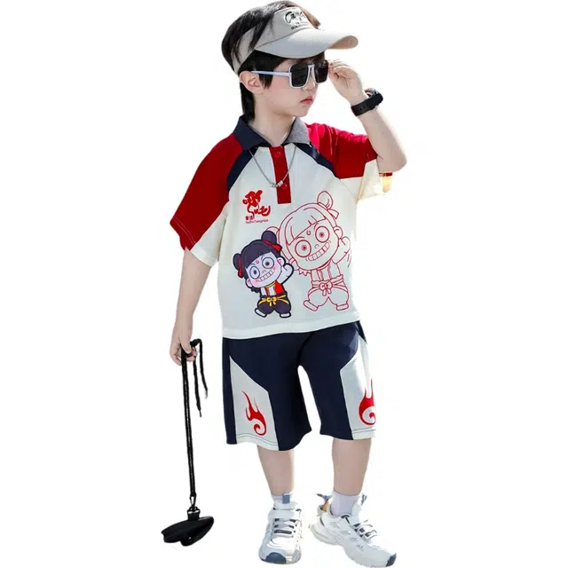童森童马休闲运动套装 简约百搭洋气舒适 套装（白色上装+黑色下装） 中小童