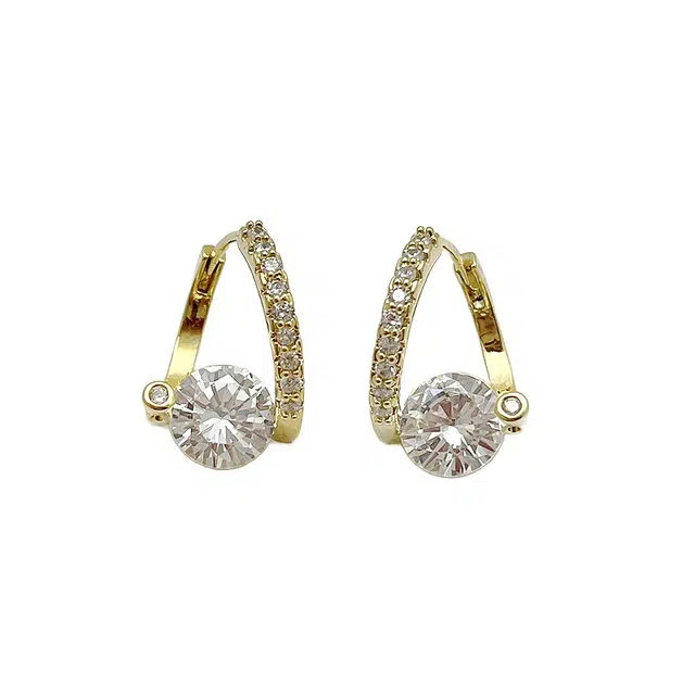 双生恋 克拉恋人 金色镶钻爆闪小众设计感百搭时尚精致日常通勤约会轻奢高级感 铜 耳环 女款