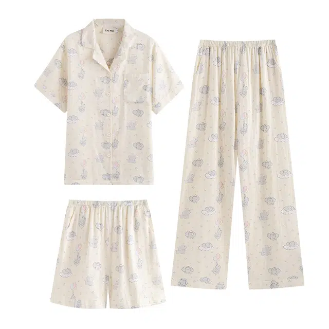 侘町 气球大象清新柔软透气亲肤睡衣套装 女款 图片色