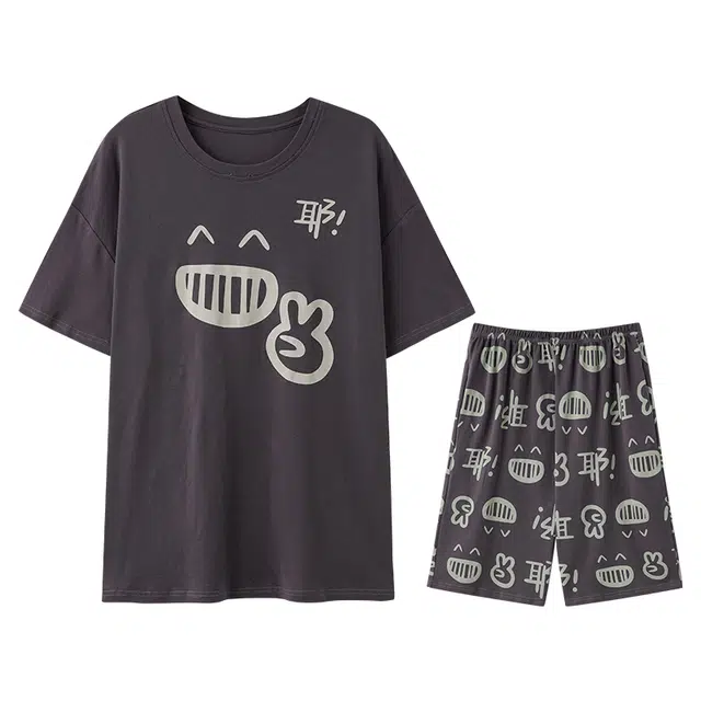 向薇 纯棉短袖休闲家居服舒适简约睡衣套装 男款 图片色