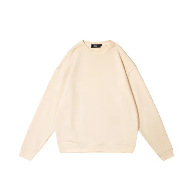 我是大卫 圆领纯色韩版港风宽松休闲百搭卫衣 男女同款 杏色