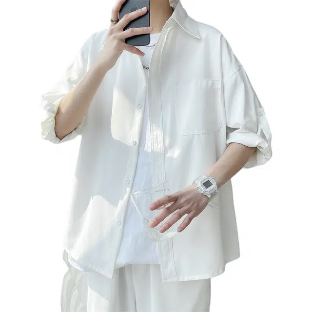 拾个壹先生 美式复古舒适潮流百搭垂感短袖衬衫 男女同款