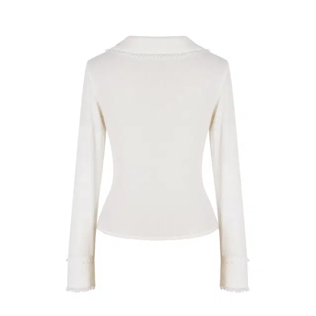 花铃太太 设计感显瘦小个子甜美内搭珍珠花边开衫针织衫 女款