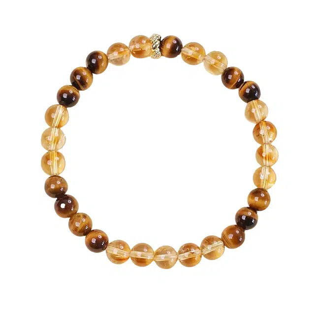 周百福 日富一日 招财转运黄塔晶 小众设计精致高级感 日常通勤百搭 暴富八方来财虎眼石串珠手饰 好运 黄水晶 手串 男女同款情侣款