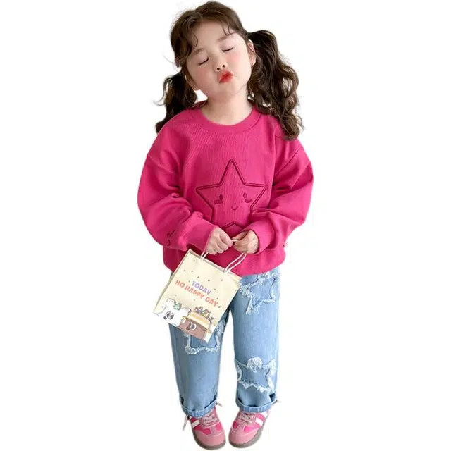 童森童马休闲运动套装 女童舒适潮流 玫红色 中小童