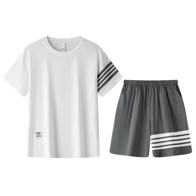 向薇 凉感薄款圆领短袖上衣家居服五分裤睡衣套装 男款 图片色