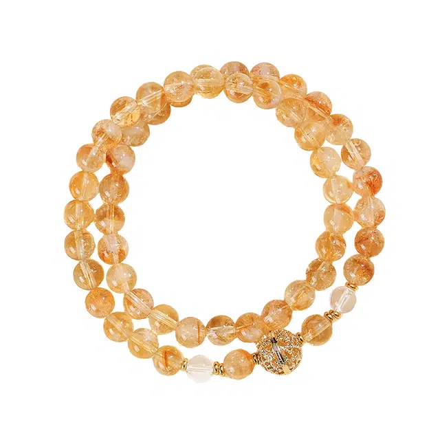 周百福 日进斗金 新中式国潮复古 百搭小众设计感 精致气质高级感轻奢 转运珠串珠叠戴手饰#好运 黄水晶 手串 女款