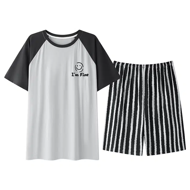 好福份 可外穿简约风短袖家居服睡衣套装 男款 图片色