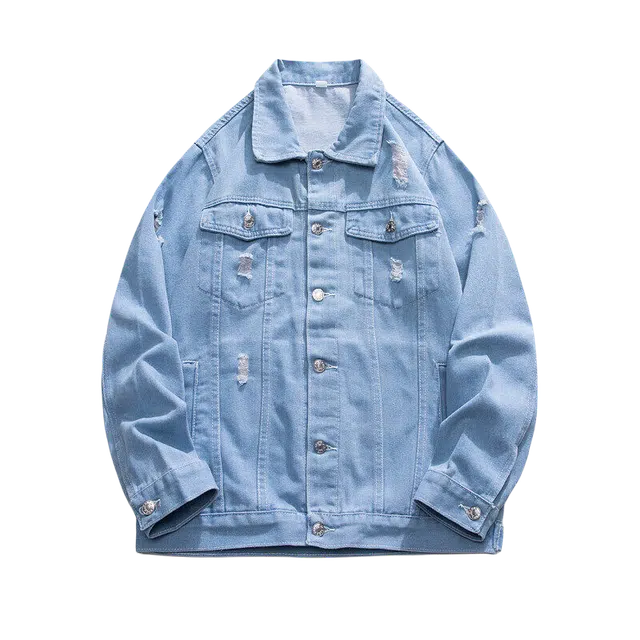 雅鹿 纯色基础款美式复古高街风水洗工装宽松休闲户外运动潮牌通勤百搭翻领单排扣牛仔夹克外套 男女同款