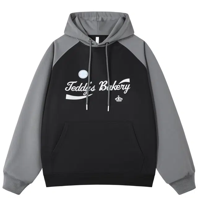 泰迪珍藏 美式复古拼色字母印花休闲嘻哈街头插肩袖宽松套头连帽情侣重磅卫衣 男女同款