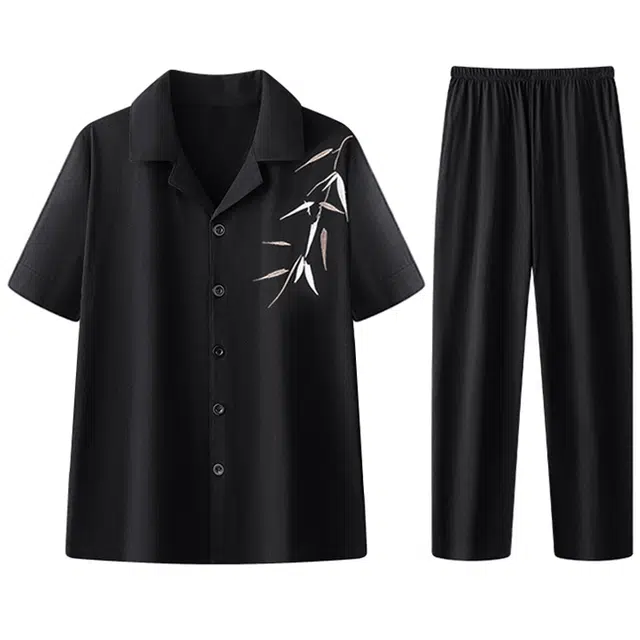 向薇 亲肤透气薄款短袖长裤中国风家居服睡衣套装 男款 图片色