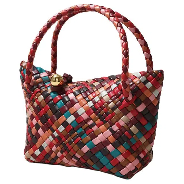 恒源祥 春季新时尚百搭腋下包大气高级感真皮百搭柔软手工编织小众子母包复古通勤手提斜挎包 羊羔皮 单肩包 女款 彩色