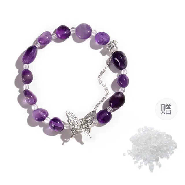 克兰茜 好运福叠 九紫璃火蝴蝶转运珠 招财纳福日勤通常精致百搭 小众时尚森系高级感设计 精美列盒装 可调节 好运 紫水晶 手串 女款