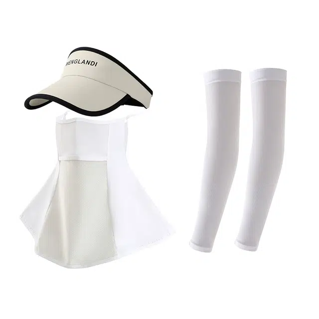 南极人 口罩全脸防紫外线护颈一体脸基尼面纱夏季遮阳空顶帽子冰丝袖套护手臂套袖三件套户外运动骑行跑步速干透气 轻薄 防晒面罩 女款