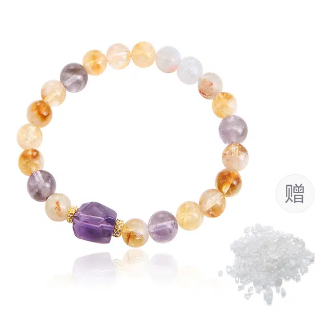 克兰茜 紫珀金澜转运珠 新中式国潮节节高升 招财撞色小众轻奢设计百搭 天官赐福  好运 黄水晶 手串 女款