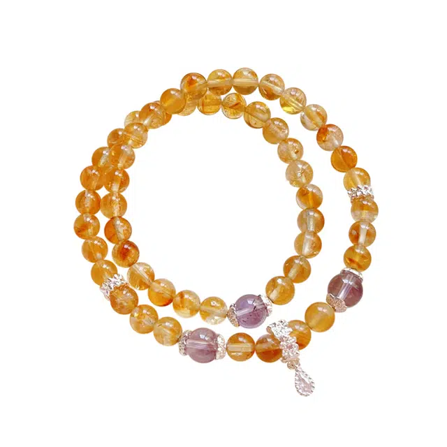 周百福 招财进宝 新中式复古国潮 精致气质高级感轻奢 百搭小众设计感 转运珠串珠叠戴手饰#好运 黄水晶 手串 女款