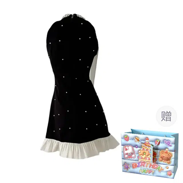 轻迎 纯欲甜辣法式高级感挂脖款赫本小香风无袖连衣裙 女款 黑色