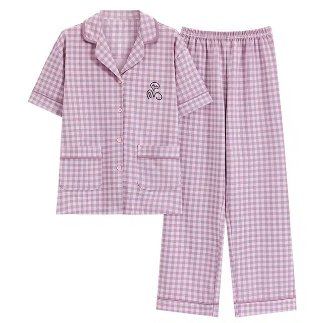 欧诗帛 休闲舒适短袖长裤韩版家居服可外穿睡衣套装 女款 图片色