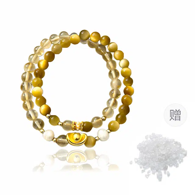 克兰茜 招财纳福 聚财双绕转运珠 新中式国潮高级小众轻奢设计 气质百搭日常通勤水逆退散 精美列盒装 好运 黄水晶 手串 女款