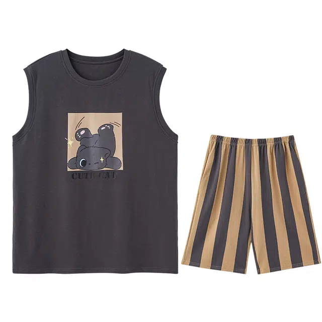 向薇 青少年休闲学生舒适简约家居服睡衣套装 男款 图片色