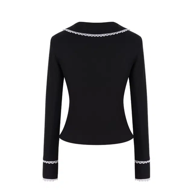 花铃太太 设计感显瘦小个子甜美内搭珍珠花边开衫针织衫 女款