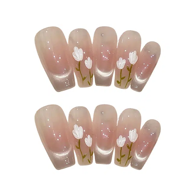 韵月乔 冰晶郁金香猫眼  穿戴甲 中梯粉色渐变