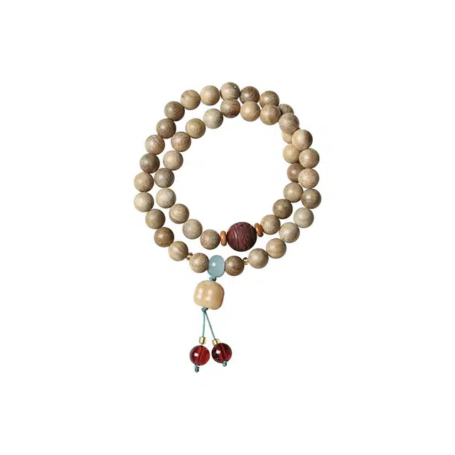 郁馨 国风双圈叠戴佛珠手饰 柿柿如意雕刻六字真言考研考试上岸简约百搭 考神附体#好运 奶香木 手串 男女同款情侣款