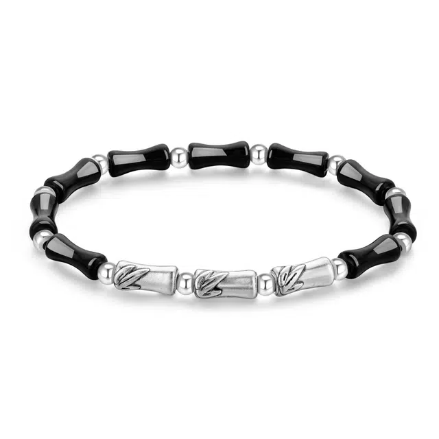 老凤祥 长青竹节节节高升 新中式国潮民族风考试上岸事业有成高级手机好运日常通勤小众礼盒 黑曜石 手链 男女同款情侣款