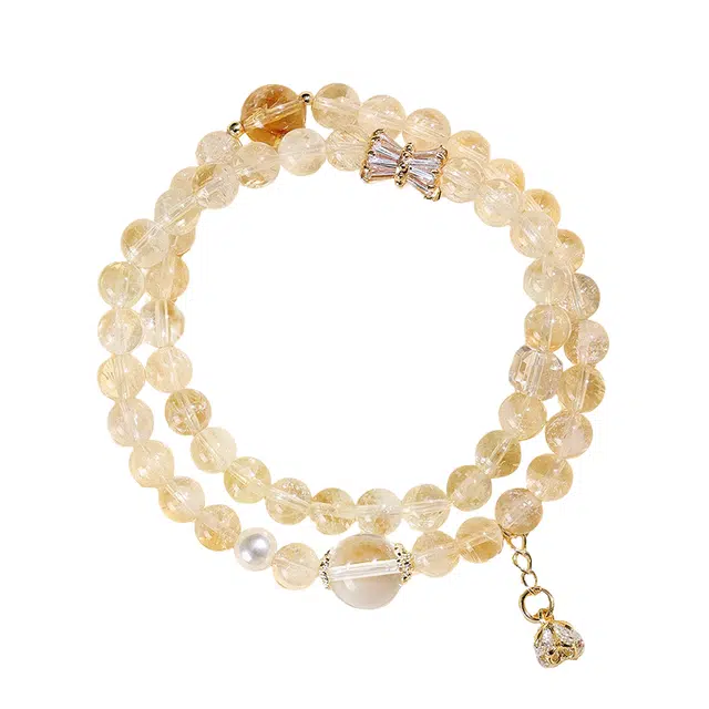 周百福 日进斗金 八方来财 新中式轻奢小众设计感 精致气质高级感百搭 转运珠串珠双圈叠戴手饰#好运 黄水晶 手串 女款