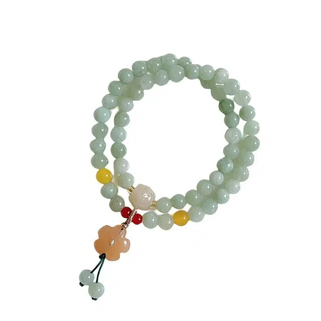 指尖瑰宝 不负春光 踏在绿意盎然的时光里 遇见更明媚的自己 国潮新中式天然 岫玉（蛇纹石玉） 手串 女款