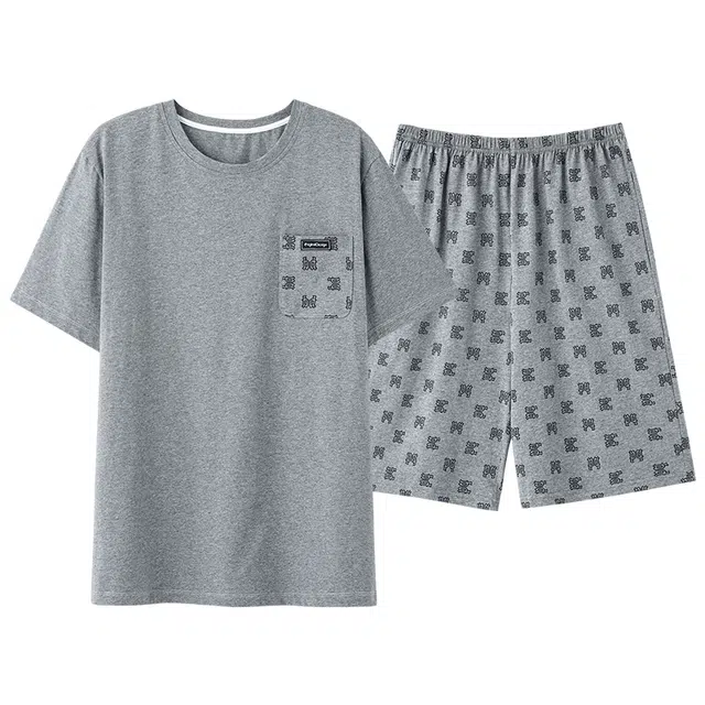 芬腾可安 休闲经典时尚简约微弹透气轻柔舒适亲肤圆领家居服睡衣套装 男款 灰色