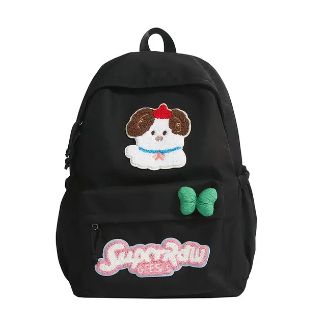 笛贝嘉 日系可爱小狗蝴蝶结森系清新高颜值背包学生书包 尼龙布 双肩包 大号 女款 多色