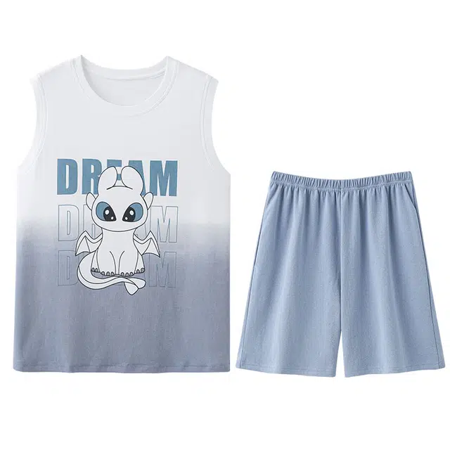 向薇 卡通可爱休闲无袖可外穿家居服睡衣套装 女款 图片色