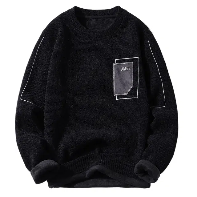 玉儿恋 雪尼尔保暖加绒圆领打底复古套头纯色长袖卫衣 男款