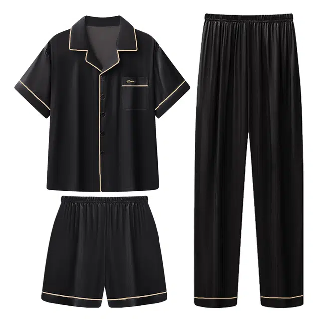 向薇 薄款休闲舒适简约家居服可外穿睡衣套装 男款 图片色