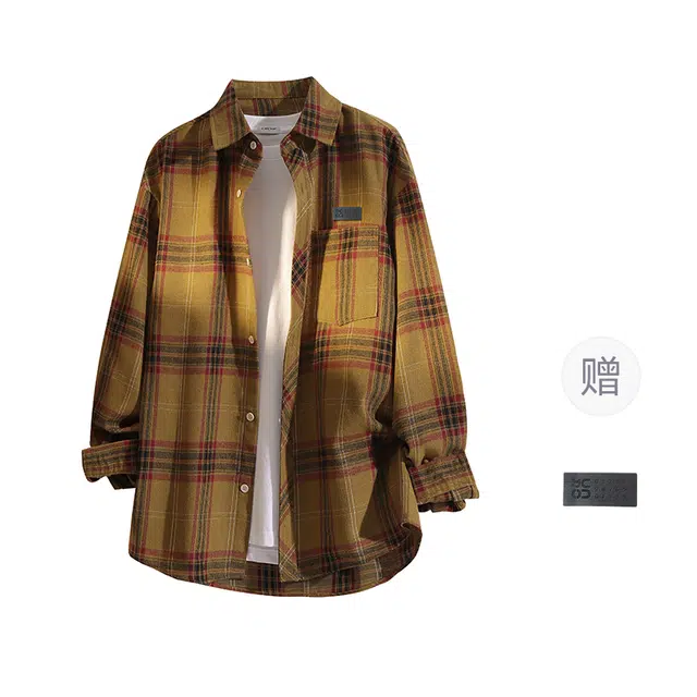 YOSICIL Plaid Shirt Detachable Brooch