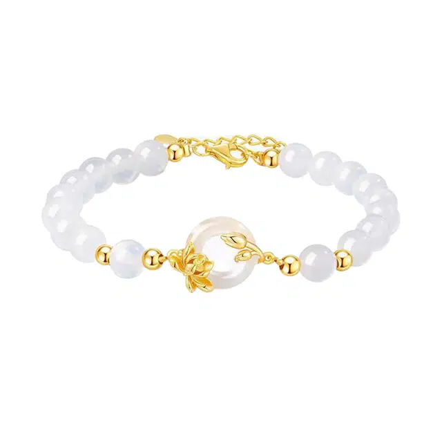 周百福 荷塘月色平安扣 国风国潮国风 招财纳福转运 事事如意 贵气优雅森系清冷 平安纳福#好运 玉髓 手链 女款