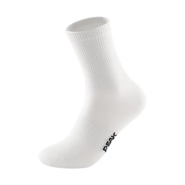 匹克 简约休闲运动透气吸汗跑步防臭抗菌中筒袜 男女同款 白色